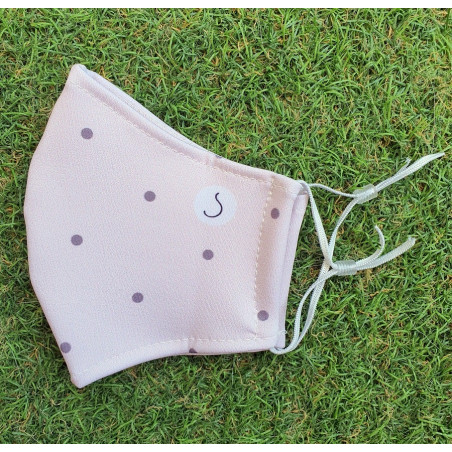 MASCARILLA HIGIÉNICA REUTILIZABLE HOMOLOGADA, LUNARES BEIGE, SINGULAR.