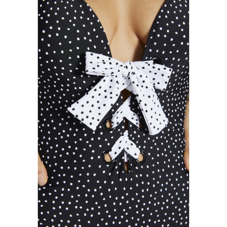 Polka Dot Swimsuit with Tie Neckline, ysabel mora.