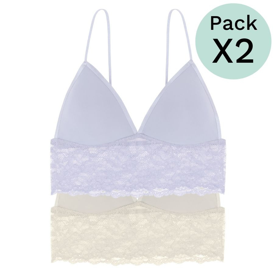 PACKX2 BRALETTE ENCAJE SIN AROS, RELLENO FINO EXTRAÍBLE, MODELO CRYSTAL, DORINA. LIMITED EDITION