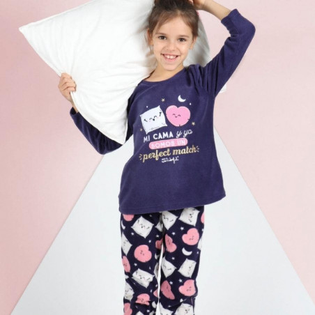 PIJAMA NIÑA INVIERNO POLAR, "MI CAMA Y YO HACEMOS UN PERFECT MATCH". MR. WONDERFUL. LIMITED EDITION.