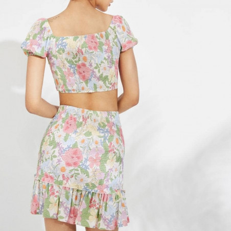Floral Crop Top and Short Skirt Set , ysabel mora.