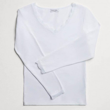 camiseta interior manga larga algodón y encaje de ysabel mora.