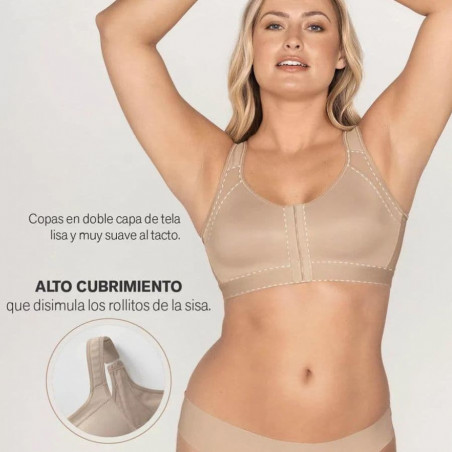 sujetador corrector de postura abrochado delante de leonisa.