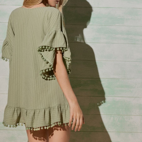 vestido corto, estampado rayas, ysabel mora.
