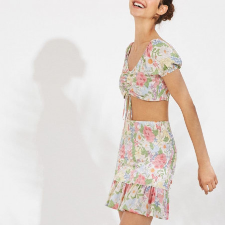 Floral Crop Top and Short Skirt Set , ysabel mora.