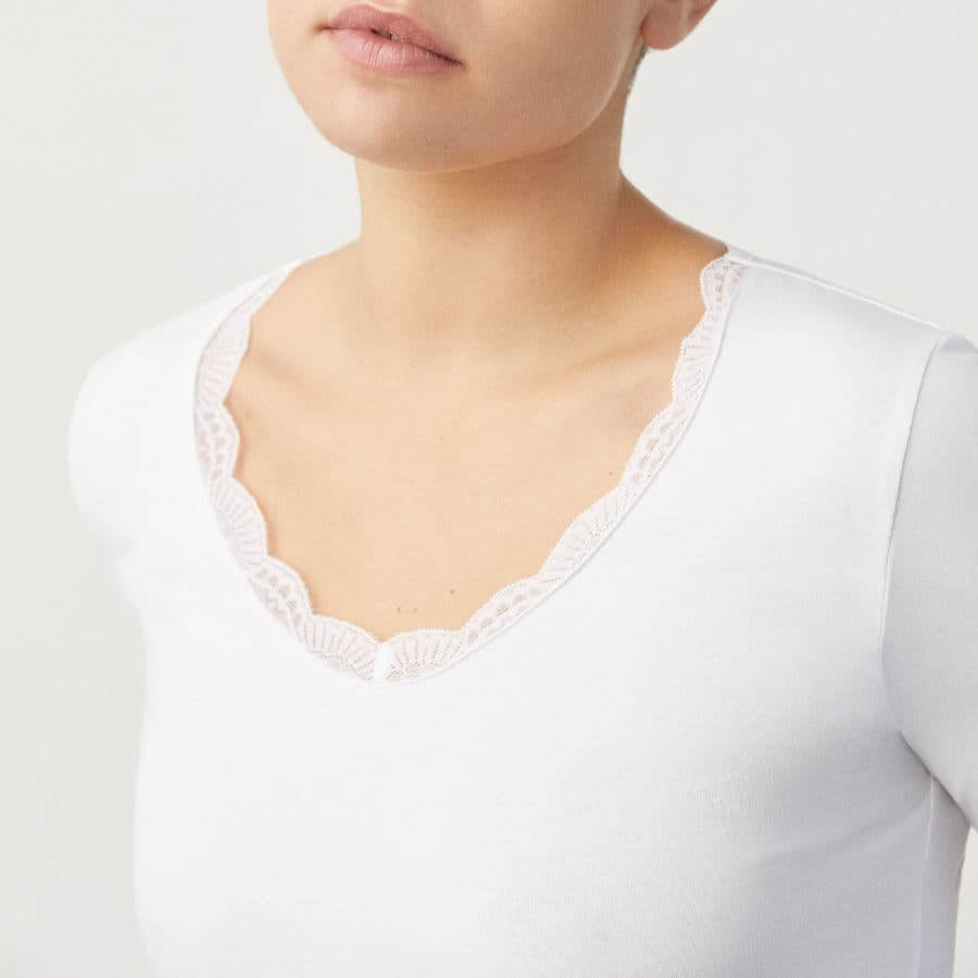 Long Sleeve Cotton and Lace Undershirt, ysabel mora.