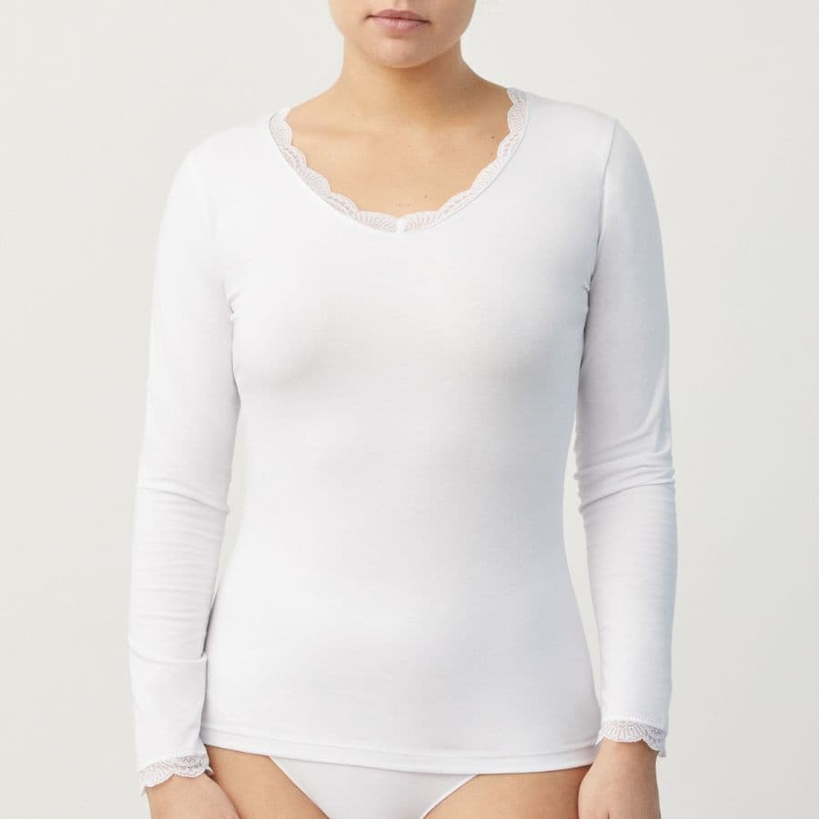 Long Sleeve Cotton and Lace Undershirt, ysabel mora.