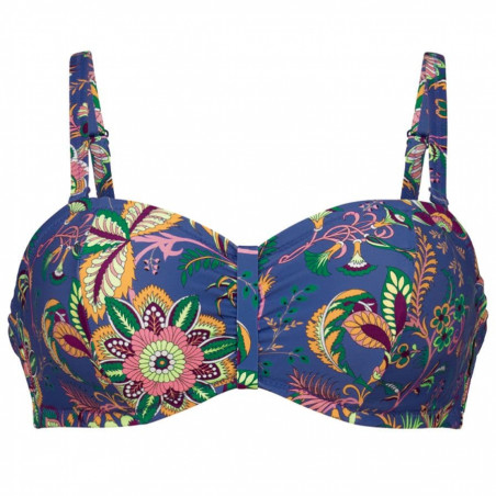 Strapless bikini top + bikini briefs waist ropes, flowers of bali, rosa faia.