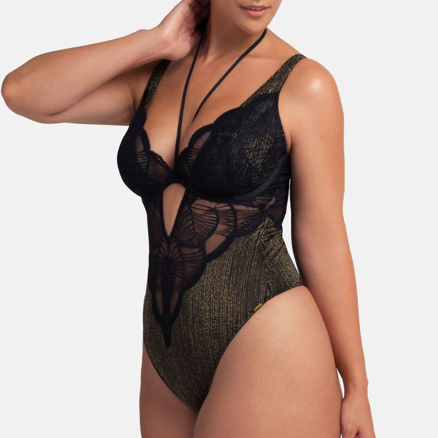 Body lencero corte tanga, con aros, bailey de dorina.
