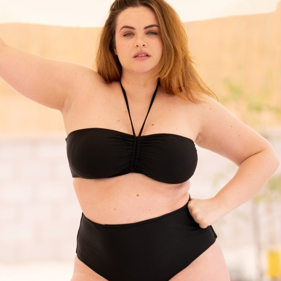 Strapless bikini top, non wired, removable padded, singular swim.