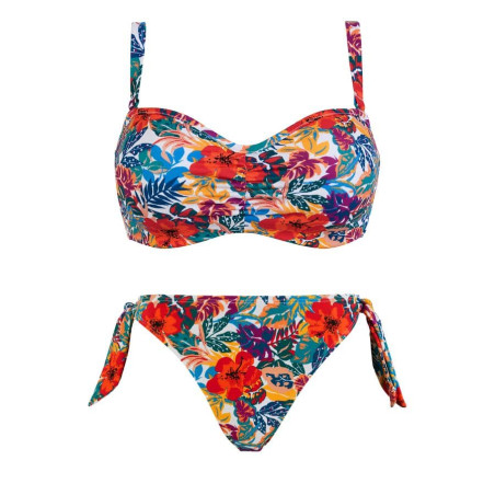 Strapless bikini top + bikini briefs waist ropes, sans complexe.
