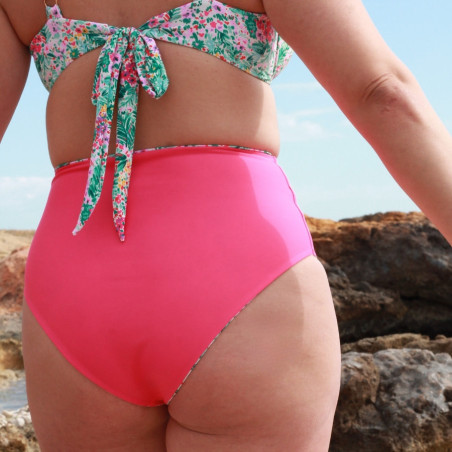 Conjunto bikini aro estampado + braga alta reductora reversible, singular swim