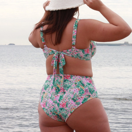 Conjunto bikini copa estampada + braga alta reductora reversible, singular swim