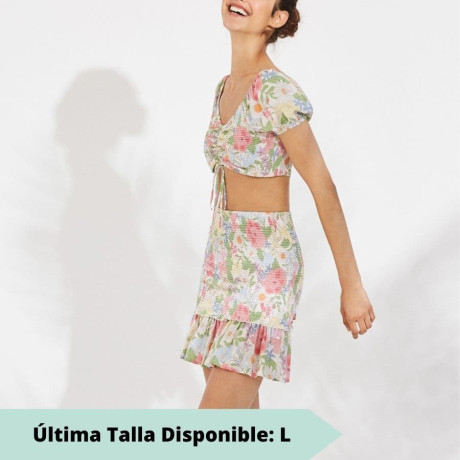Floral Crop Top and Short Skirt Set , ysabel mora.