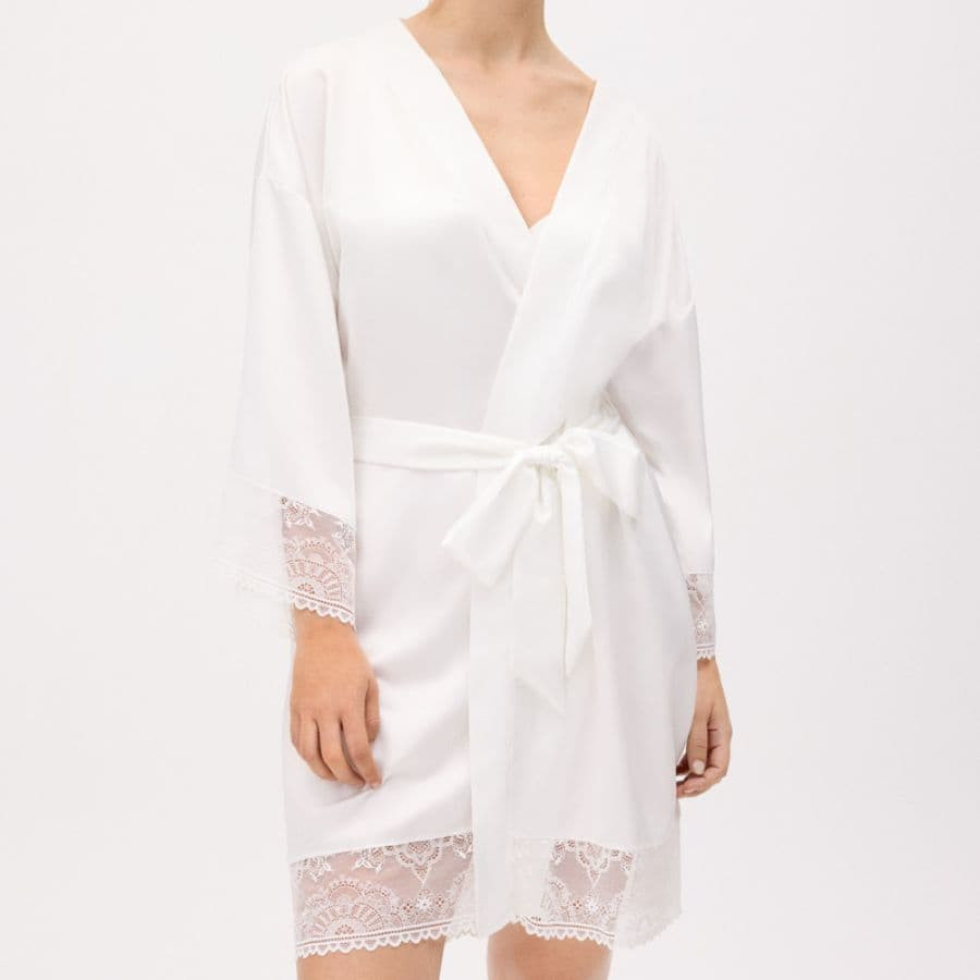 Long Sleeve Bridal Robe with Lace, ysabel mora.