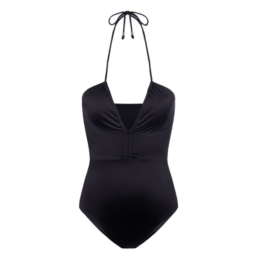 Katam Black Swimsuit with V-Neck and Halter Tie, dorina.