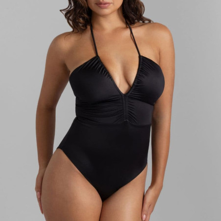 Katam Black Swimsuit with V-Neck and Halter Tie, dorina.