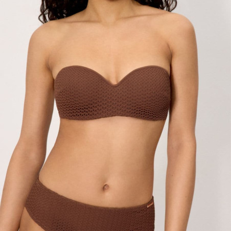 Sand Bandeau Underwire Bikini with Textured Fabric, ysabel mora.