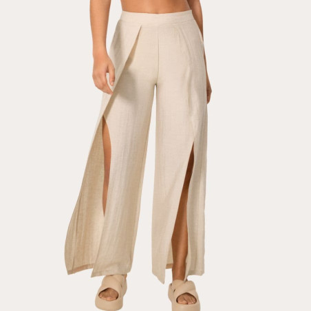 Caleta Long Linen Pants with Side Slits, ysabel mora.