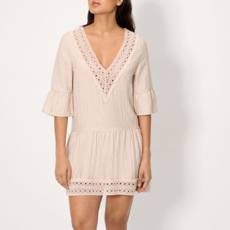 Caleta Short Linen Dress with V-Neckline, ysabel mora.