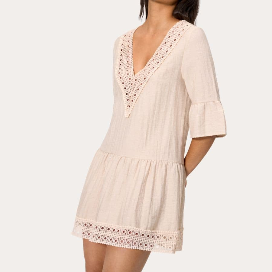 Caleta Short Linen Dress with V-Neckline, ysabel mora.