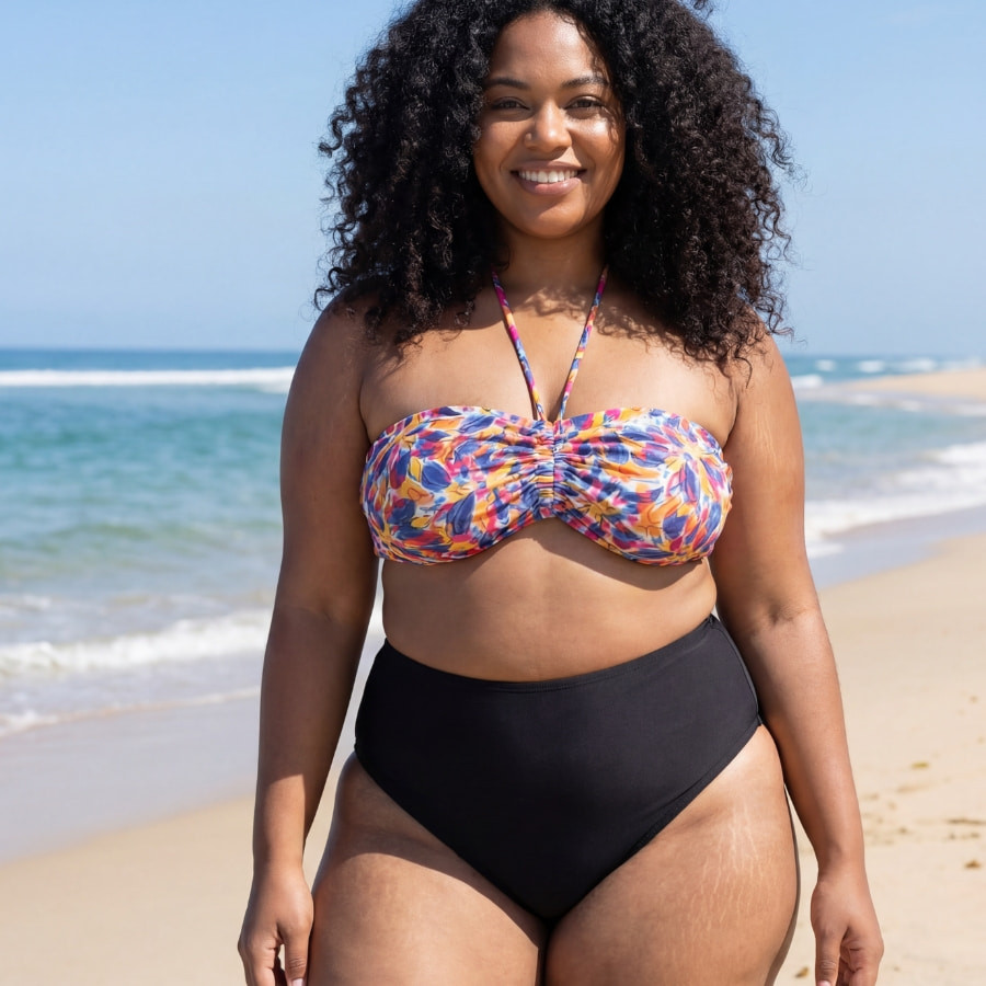 Strapless bikini top, print colors, non wired, removable padded, singular swim.