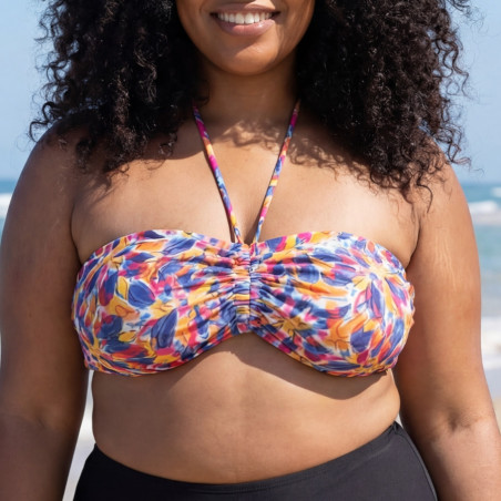Strapless bikini top, print colors, non wired, removable padded, singular swim.