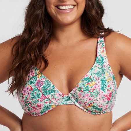 Conjunto bikini aro estampado + braga alta reductora reversible, singular swim