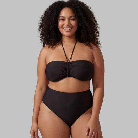 Conjunto bikini bandeau + braga alta moldeadora negra, singular swim.