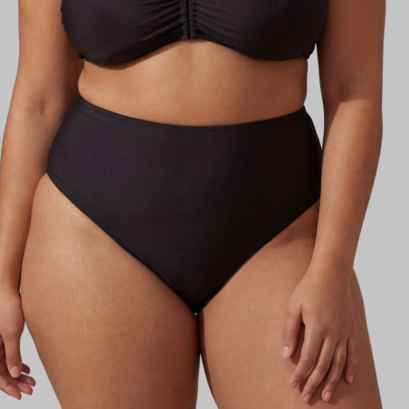 Conjunto bikini bandeau + braga alta moldeadora negra, singular swim.