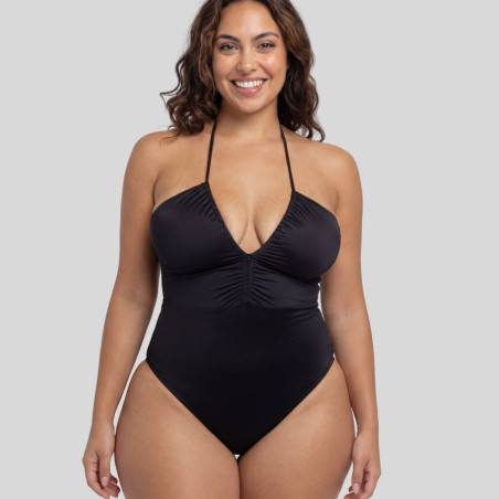 Katam Black Swimsuit with V-Neck and Halter Tie, dorina.