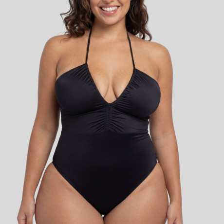 Katam Black Swimsuit with V-Neck and Halter Tie, dorina.