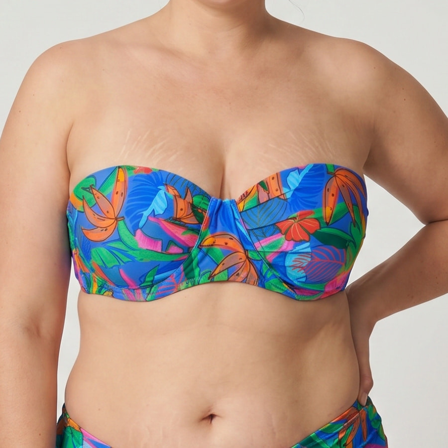 Conjunto bikini sin tirantes copa c, palms de ysabel mora.
